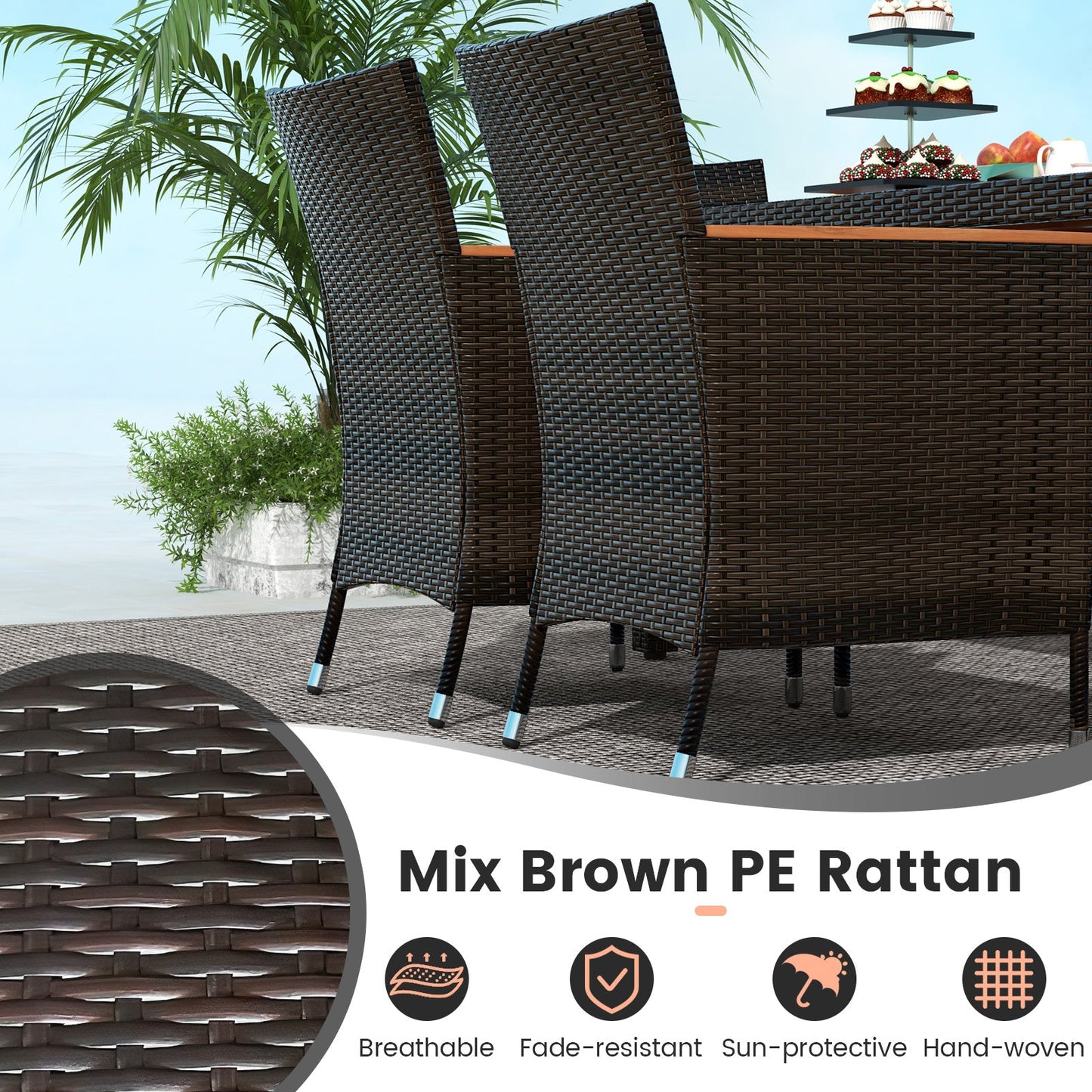7-Piece Garden Dining Patio Rattan Set dark brown PE wicker with cushions DirectDeals on Tampa Home & Garden Store