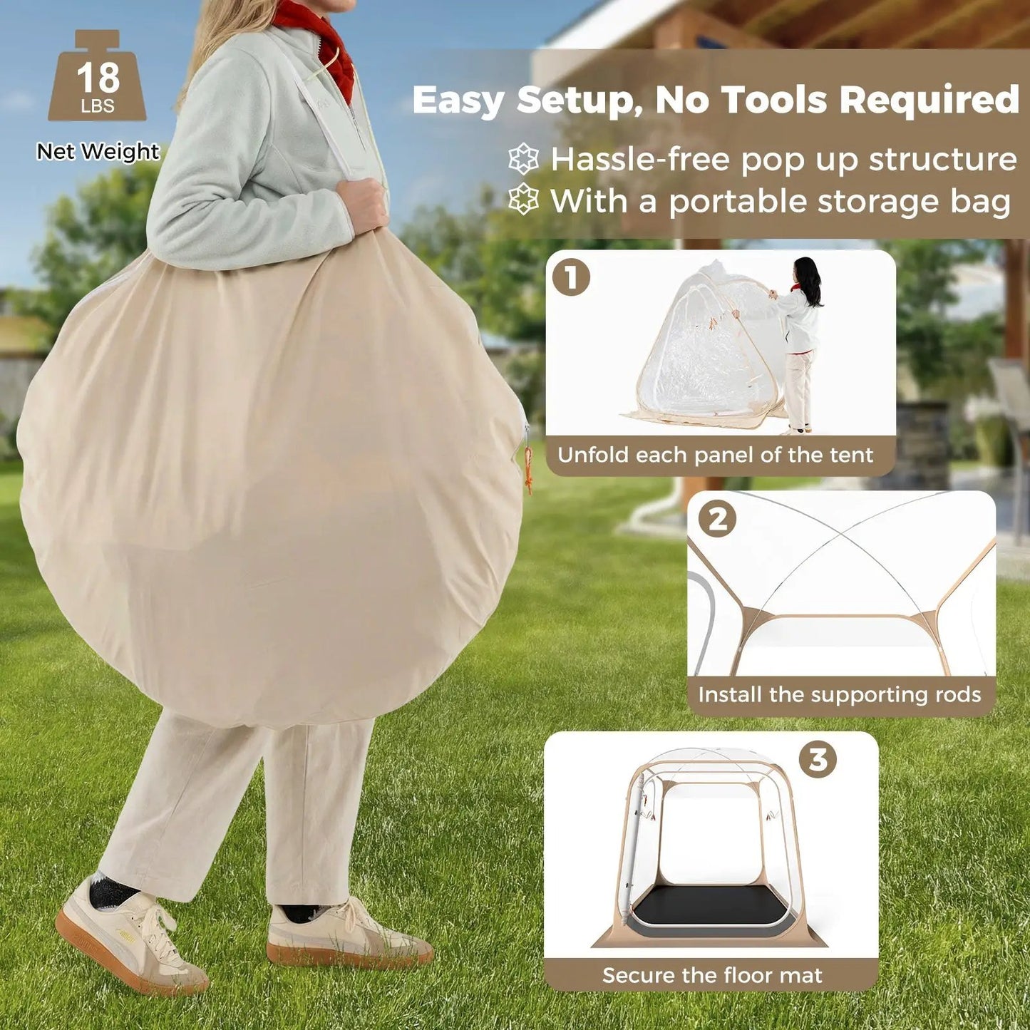7 x 7 ft Pop Up Bubble Tent with Sealed Floor in beige carry bag DirectDeals on Tampa Home & Garden Store