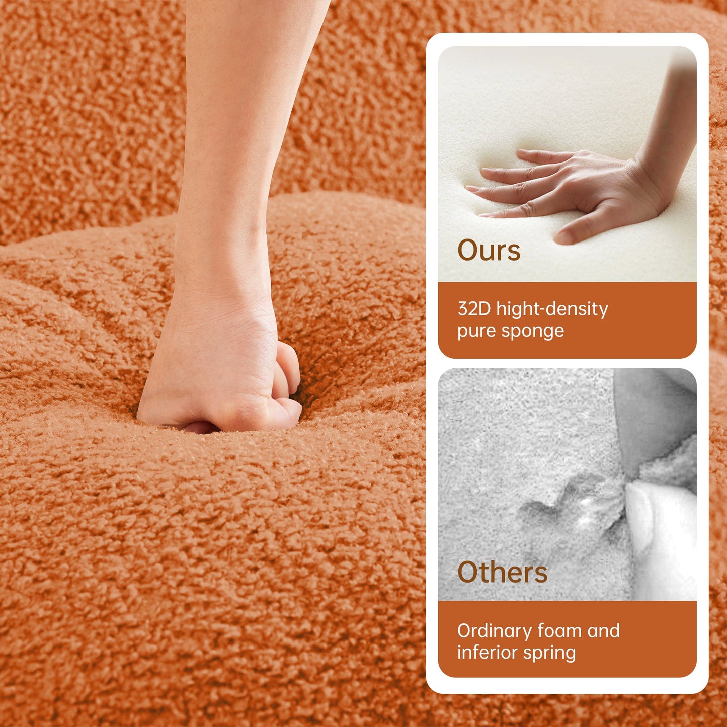 HouseOfZazla L-Shaped 4-Seat Boneless Sofa ad on orange carpet with Ours 32D sponge on Tampa Home & Garden Store