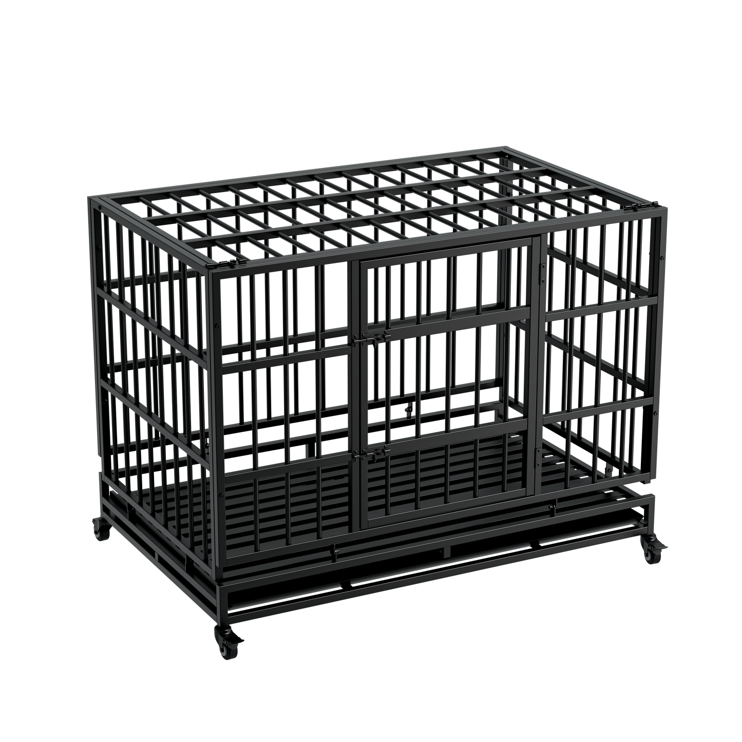48 Inch Heavy Duty Dog Crate with Wheels, black steel frame, HouseOfZazla Pens & Hutches on Tampa Home & Garden Store