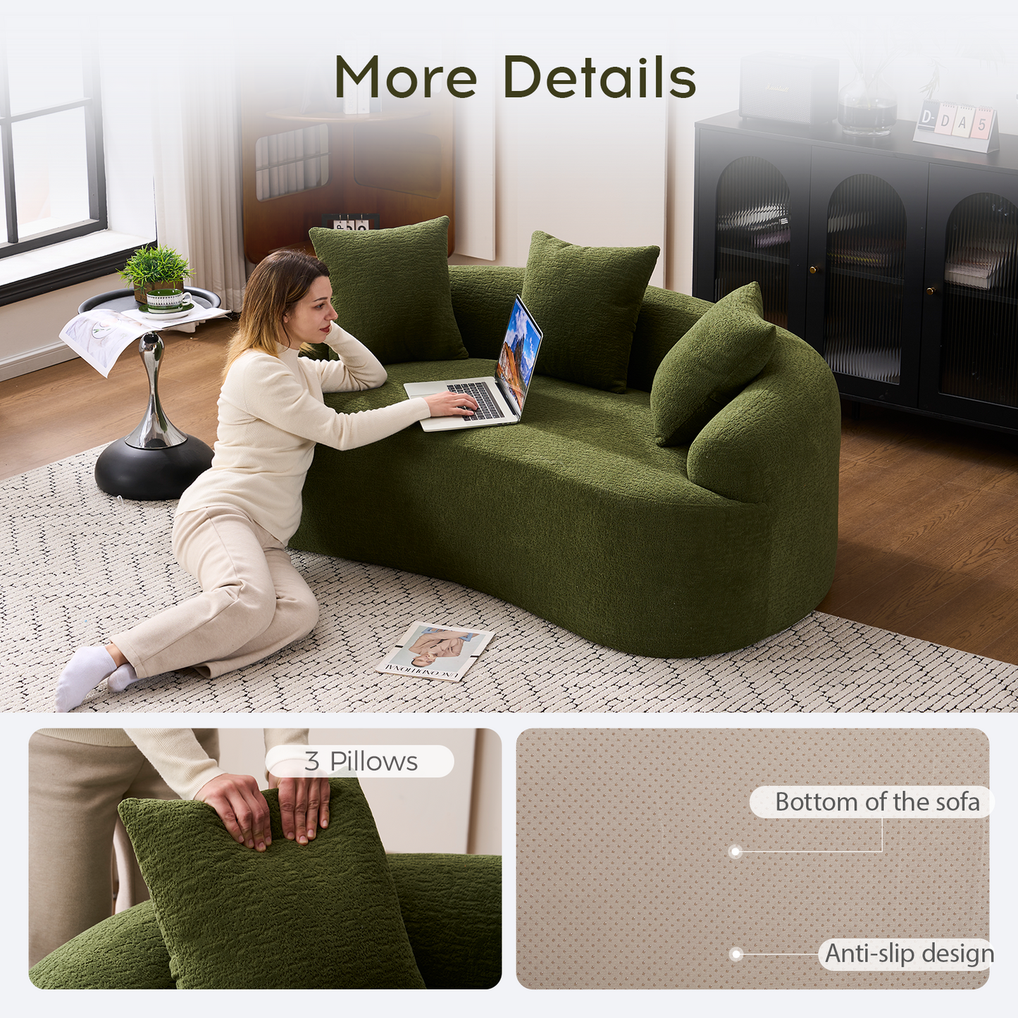 Modern Curved Chenille And Compression Loveseat