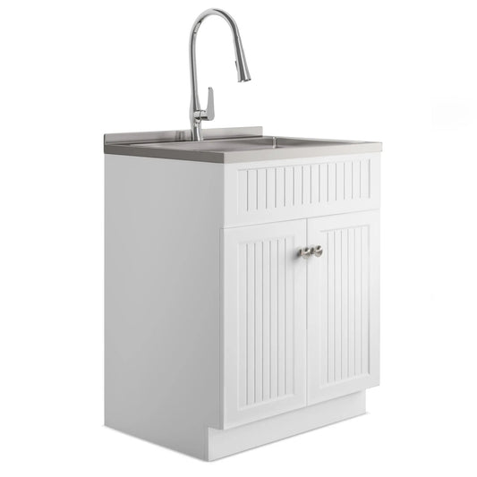Beckham laundry vanity with stainless steel sink and chrome high-arc faucet on Tampa Home & Garden Store