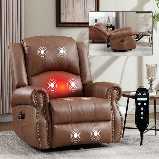 Heat Massage Manual Recliner Chair by HouseOfZazla, brown leather with rocker and swivel on Tampa Home & Garden Store