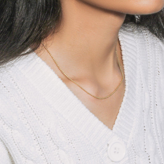 18k yellow gold bead chain necklace 1.5mm delicate chain worn on neck Bids.com on Tampa Home & Garden Store
