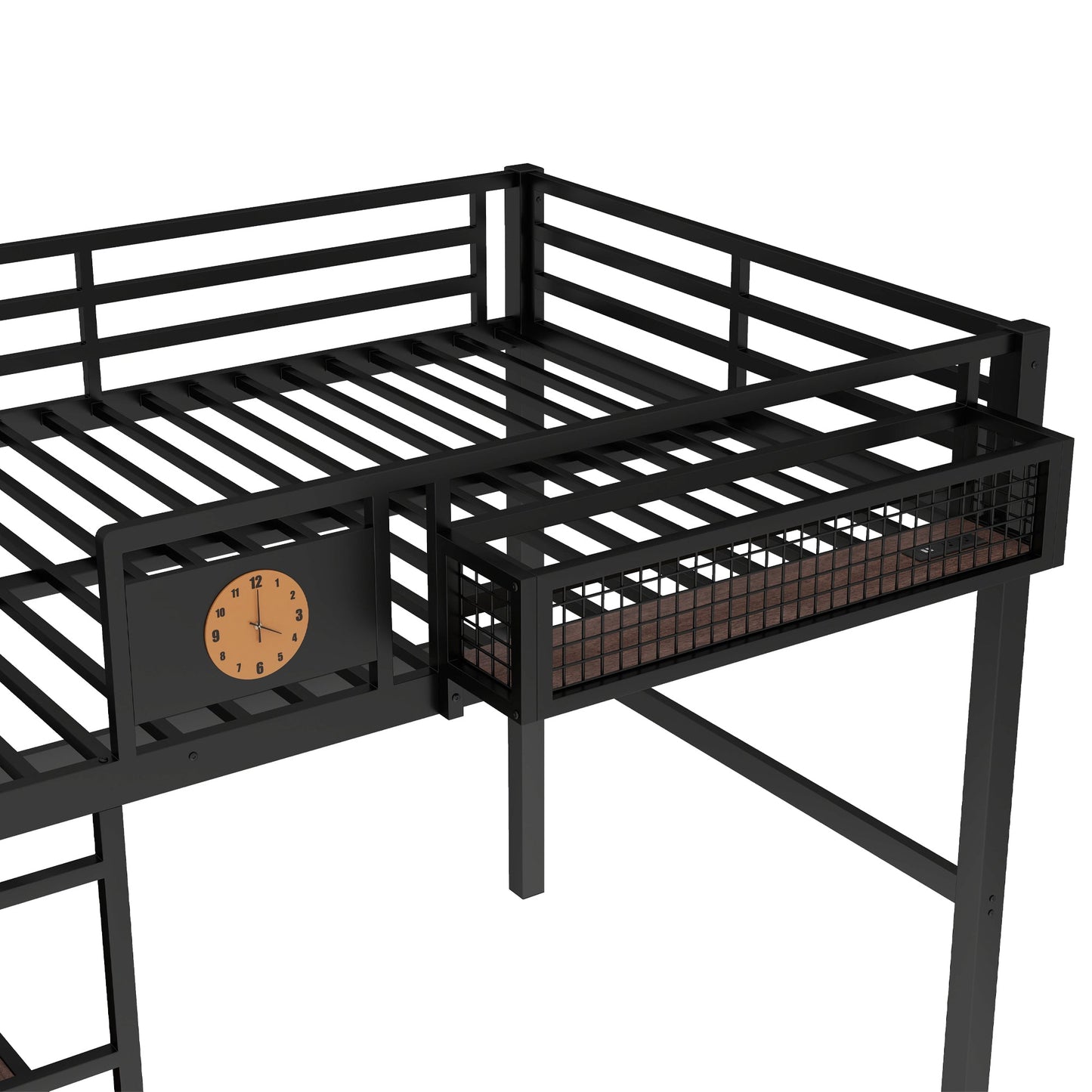 Metal Loft Bed with Desk and Charging Port