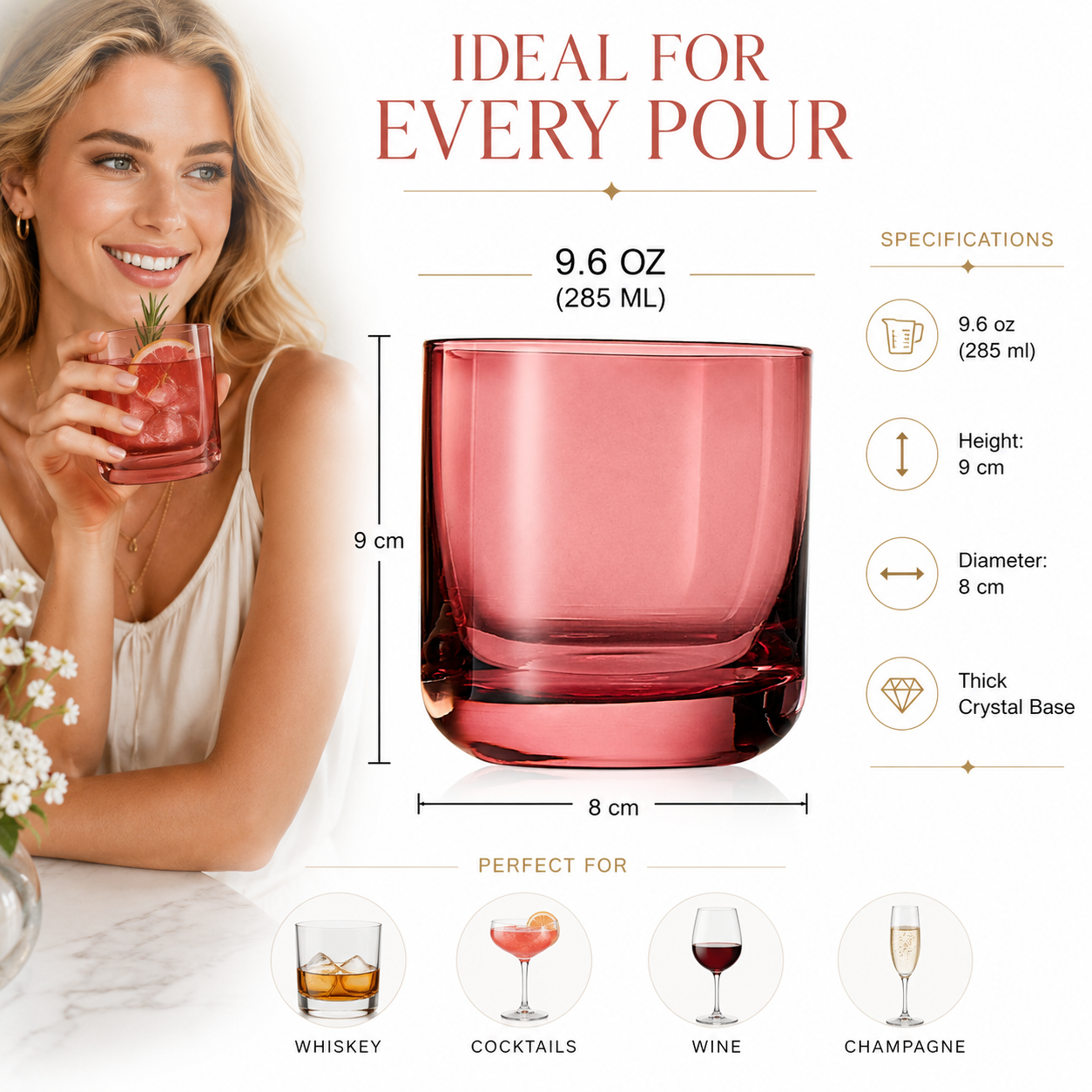 Six Tonal Lowball Whiskey Glasses For Daily Use