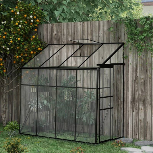 8.3 ft x 4.1 ft Outdoor Polycarbonate Lean-to Greenhouse with Black Metal Frame - Tampa Home & Garden Store