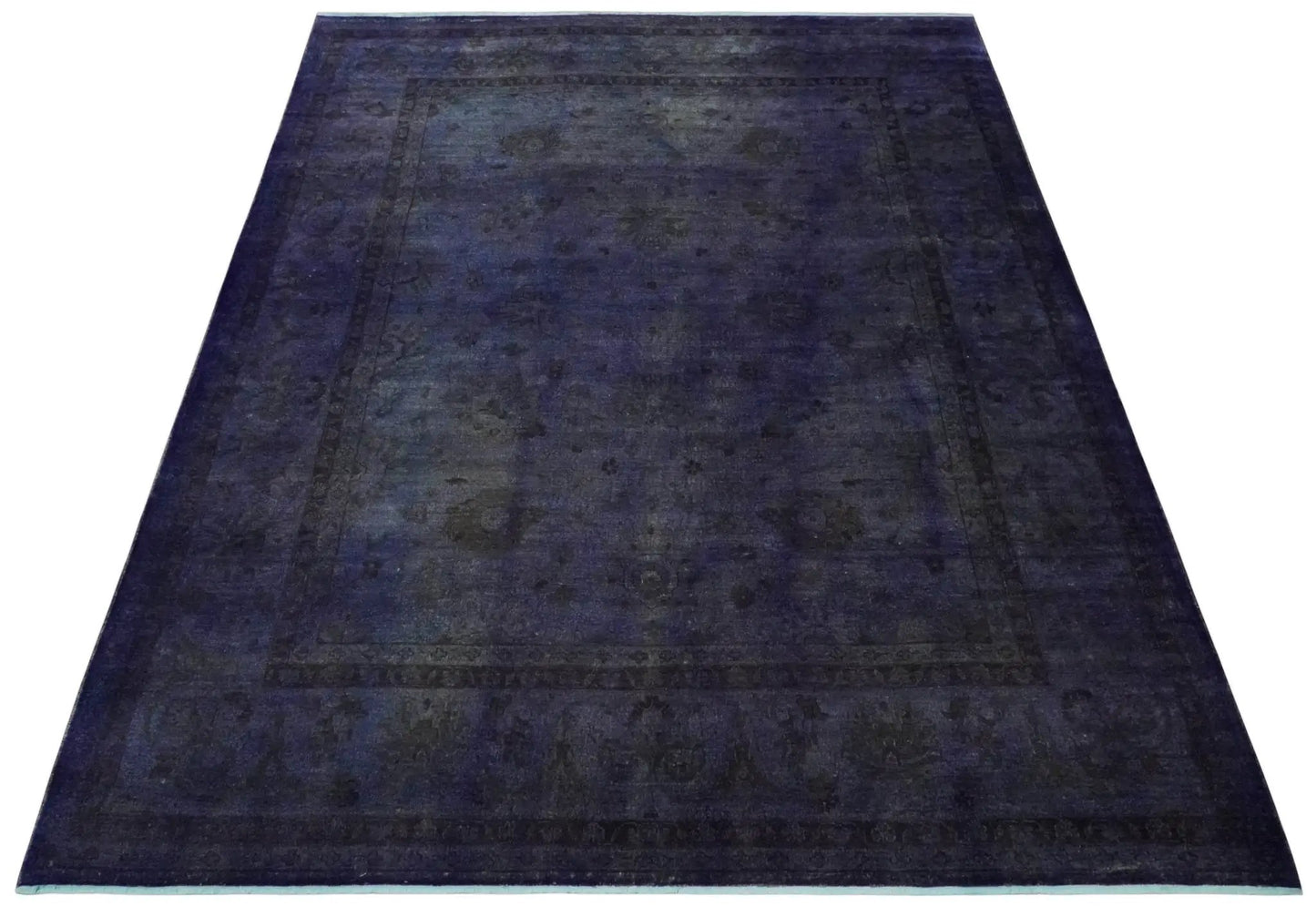 Overdyed Royal Purple Hand Knotted Oushak Rug, wool area rug in dark indigo on Tampa Home & Garden Store