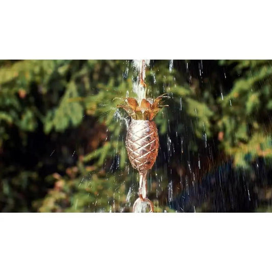Copper Pineapple Rain Chain for downspouts, handmade 20-gauge copper outdoor gutter décor on Tampa Home & Garden Store