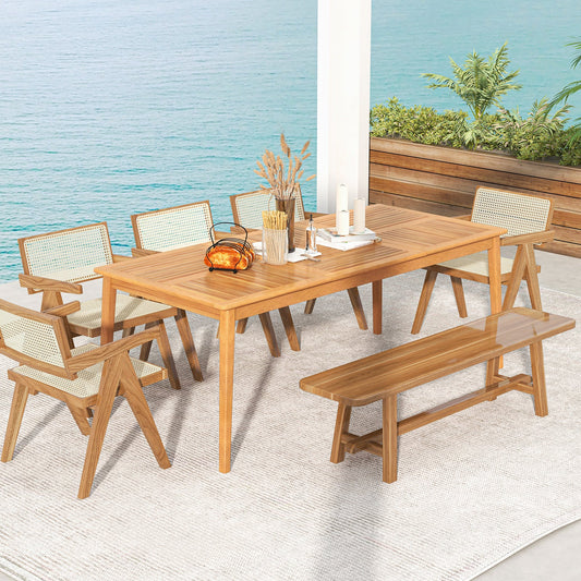 8-Person Outdoor Acacia Wood Dining Rectangular Bistro Table with Umbrella Hole - Tampa Home & Garden Store