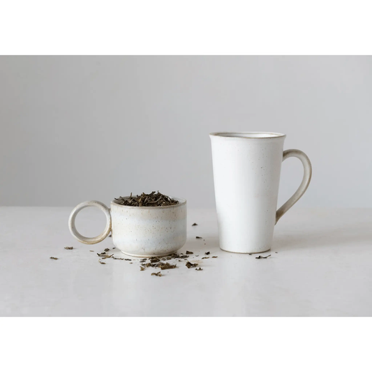 8 oz stoneware mugs with reactive glaze, white speckled finish, White Cliff Studio on Tampa Home & Garden Store