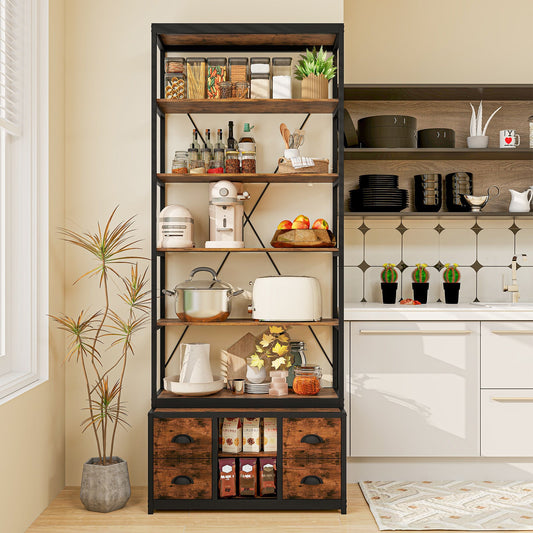 8-tier Bookshelf with 4 Fabric Drawers and Heavy-duty Metal Frame-Coffee - Tampa Home & Garden Store