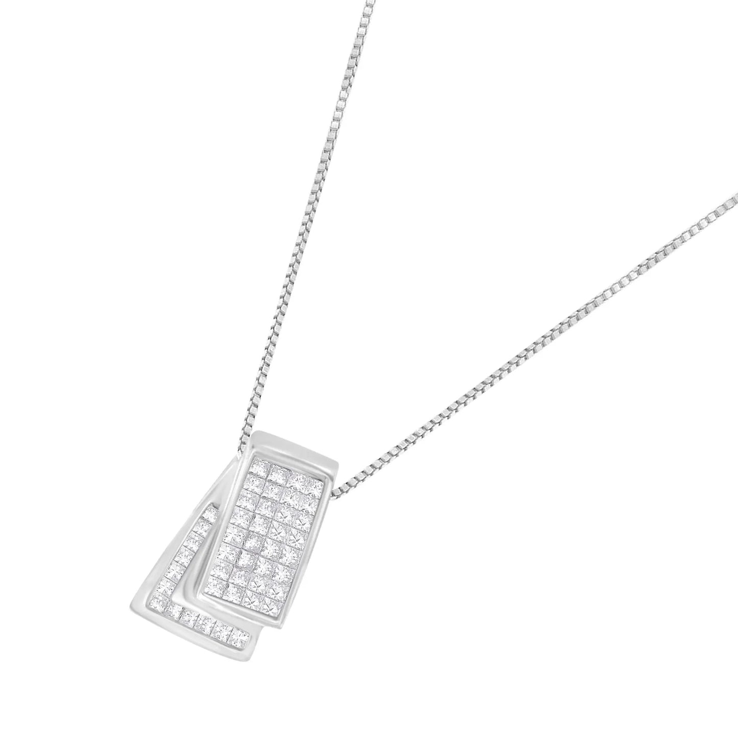 14K white gold diamond box pendant necklace with pavé square diamonds by Bids on Tampa Home & Garden Store