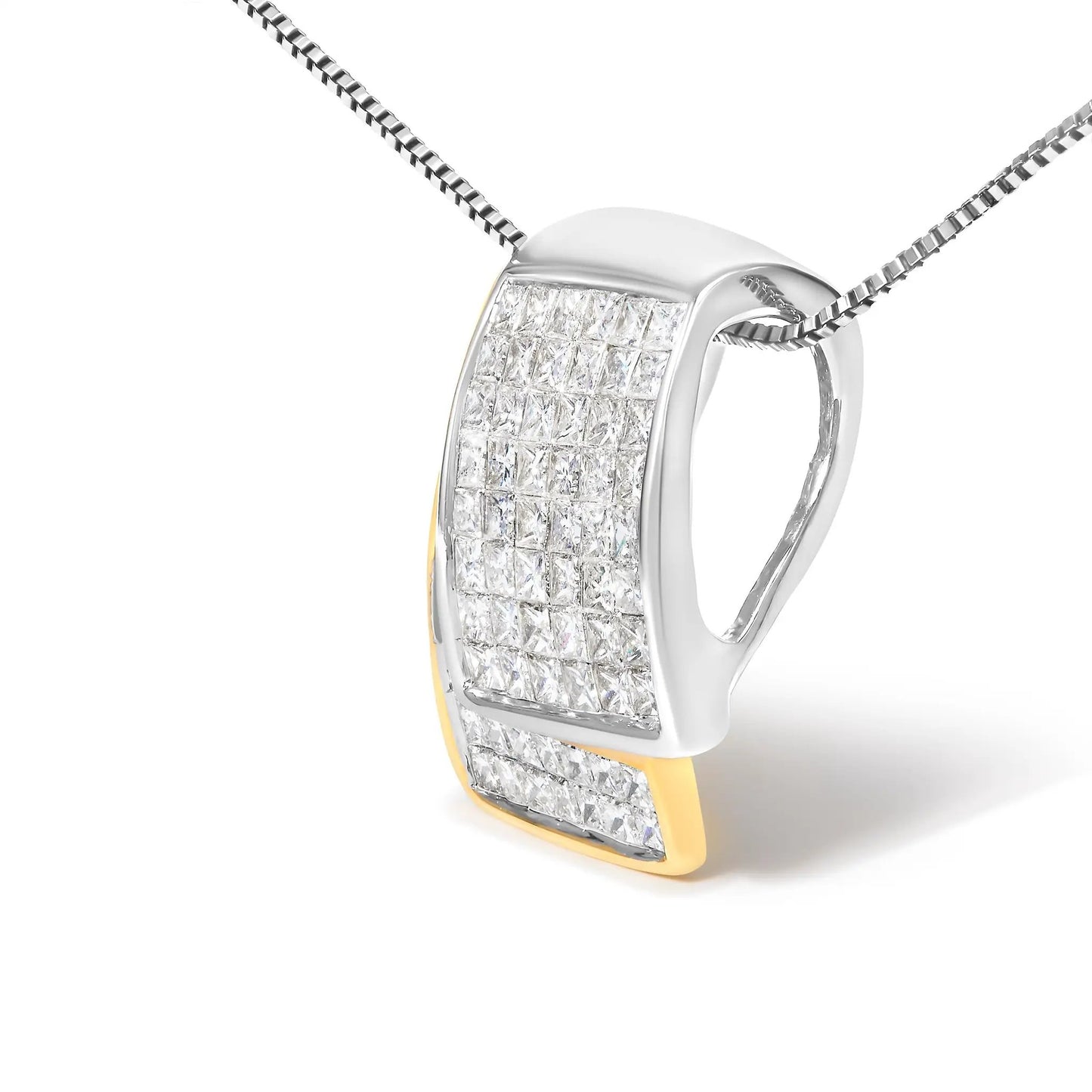 Two Tone 14K Gold Diamond Pendant with Box Chain; pavé diamonds in white gold with yellow trim on Tampa Home & Garden Store