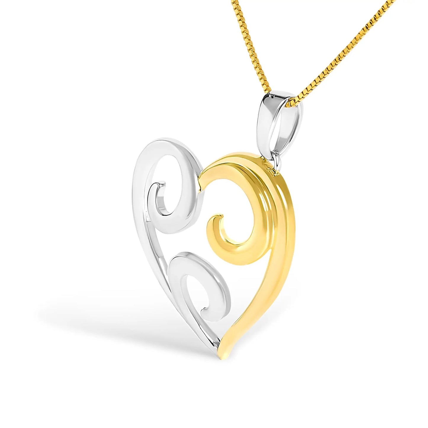 Two-tone open heart swirl pendant on 18in box chain, 10K gold over sterling silver, by Bids.com on Tampa Home & Garden Store