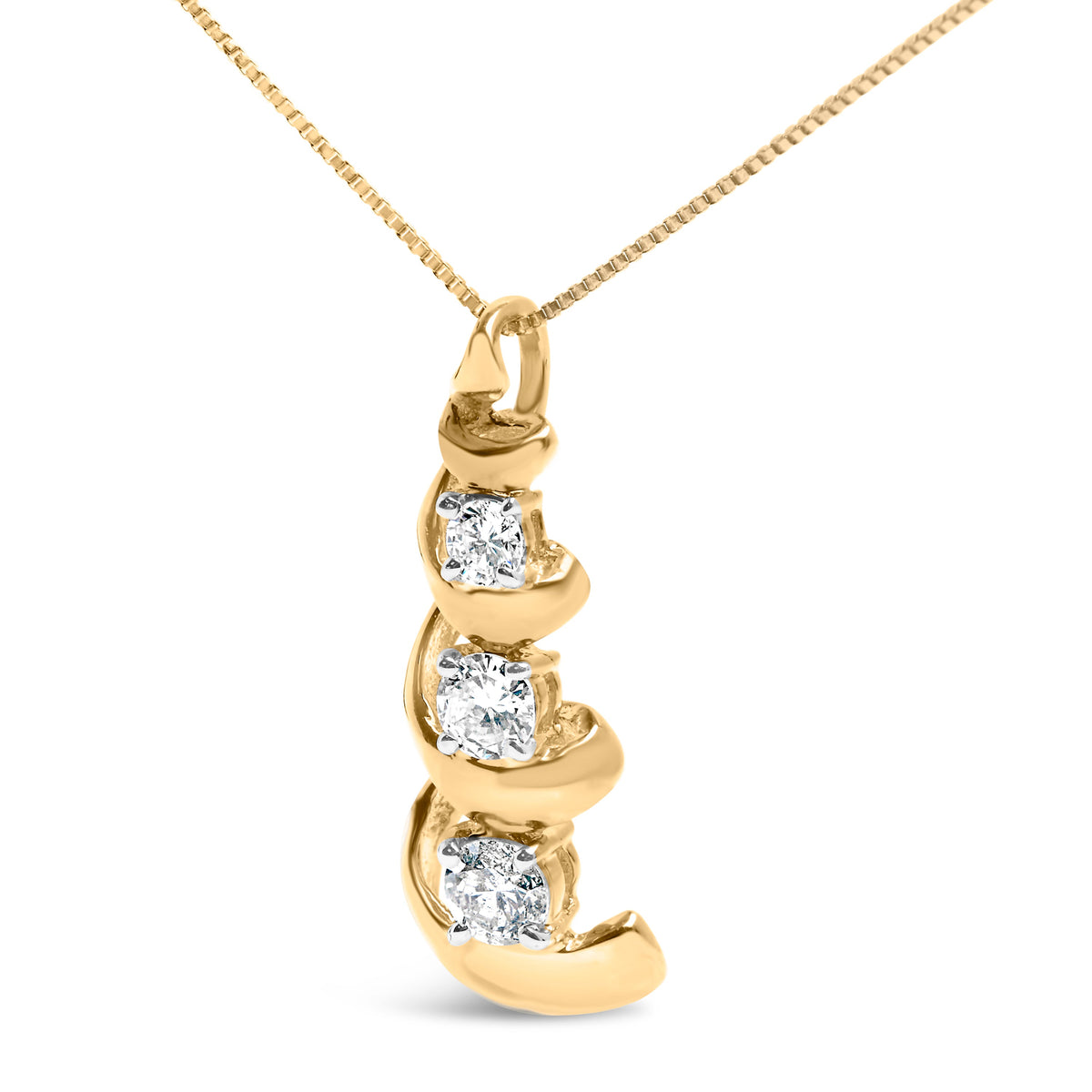 Pendant necklace 10k yellow gold 1/4 Cttw diamonds, 3-stone swirl drop by Bids.com on Tampa Home & Garden Store