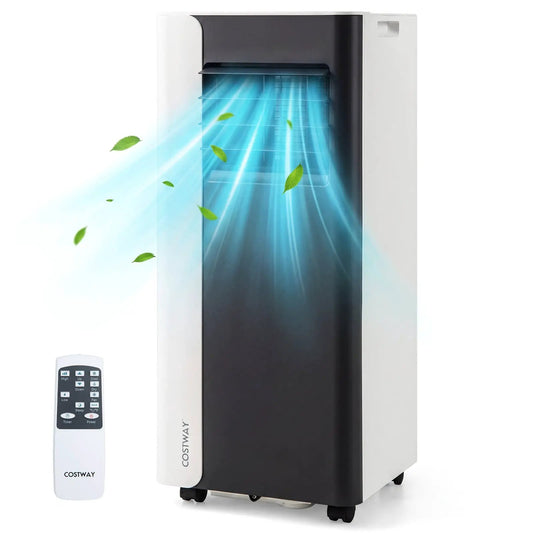 Costway 10000 BTU portable AC with dehumidifier and fan, white unit with remote on Tampa Home & Garden Store