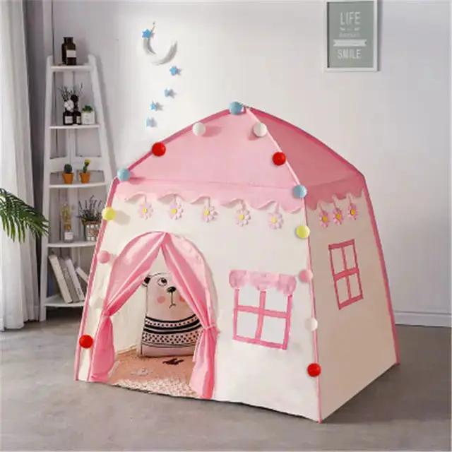 Children's Princess Teepee tent pink playhouse for indoor outdoor use with pom decor on Tampa Home & Garden Store