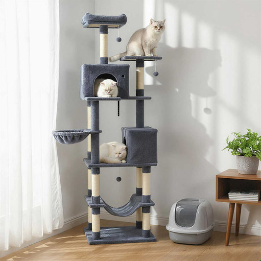 80 Inches Tall Cat Tree with 2 Large Condos and Dangling Toys - Tampa Home & Garden Store