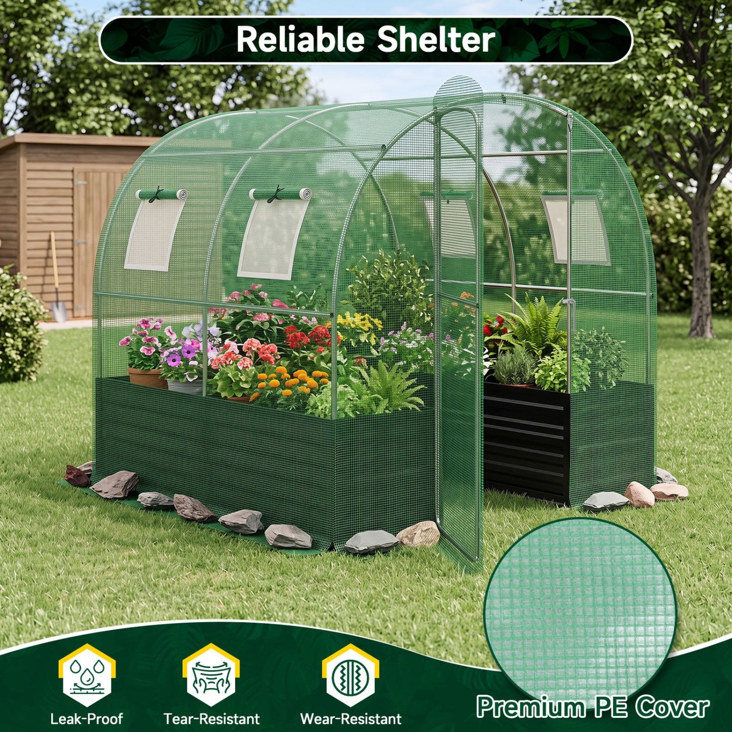 Walk-In Greenhouse with Planter Bed, 80x79x79, green PE cover DirectDeals on Tampa Home & Garden Store