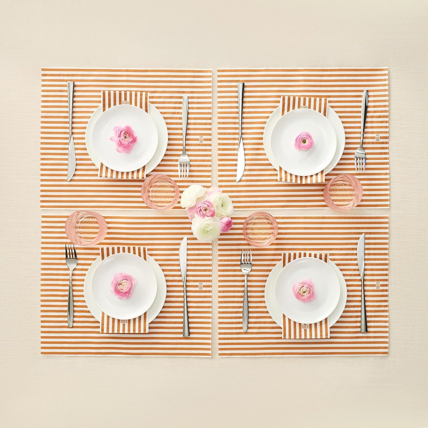 Orange Striped Disposable Dinner Napkin Set of 50
