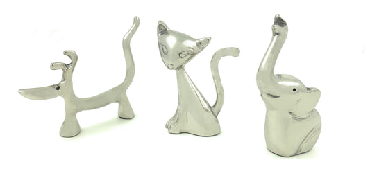 Vibhsa silver ring holders set with dog cat elephant, 3-piece collection on Tampa Home & Garden Store