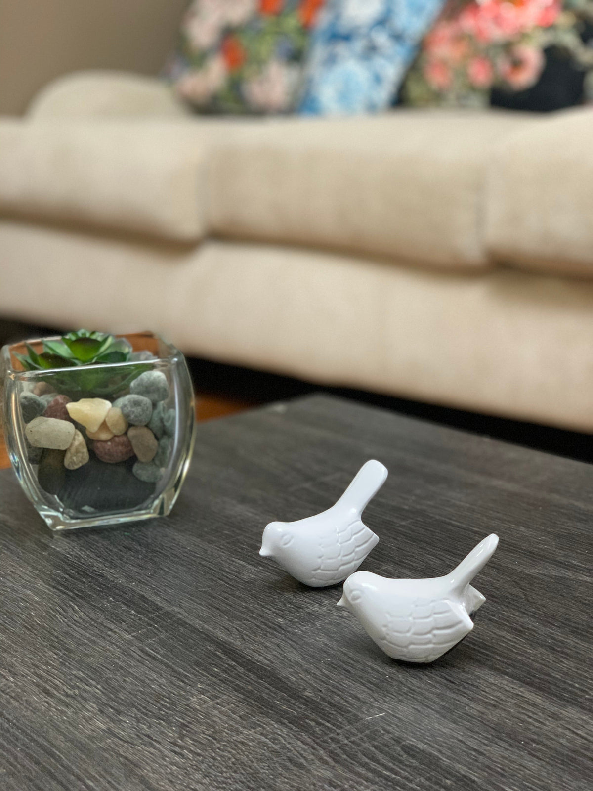 Vibhsa white ceramic bird figurines set of 2 on dark wood table on Tampa Home & Garden Store