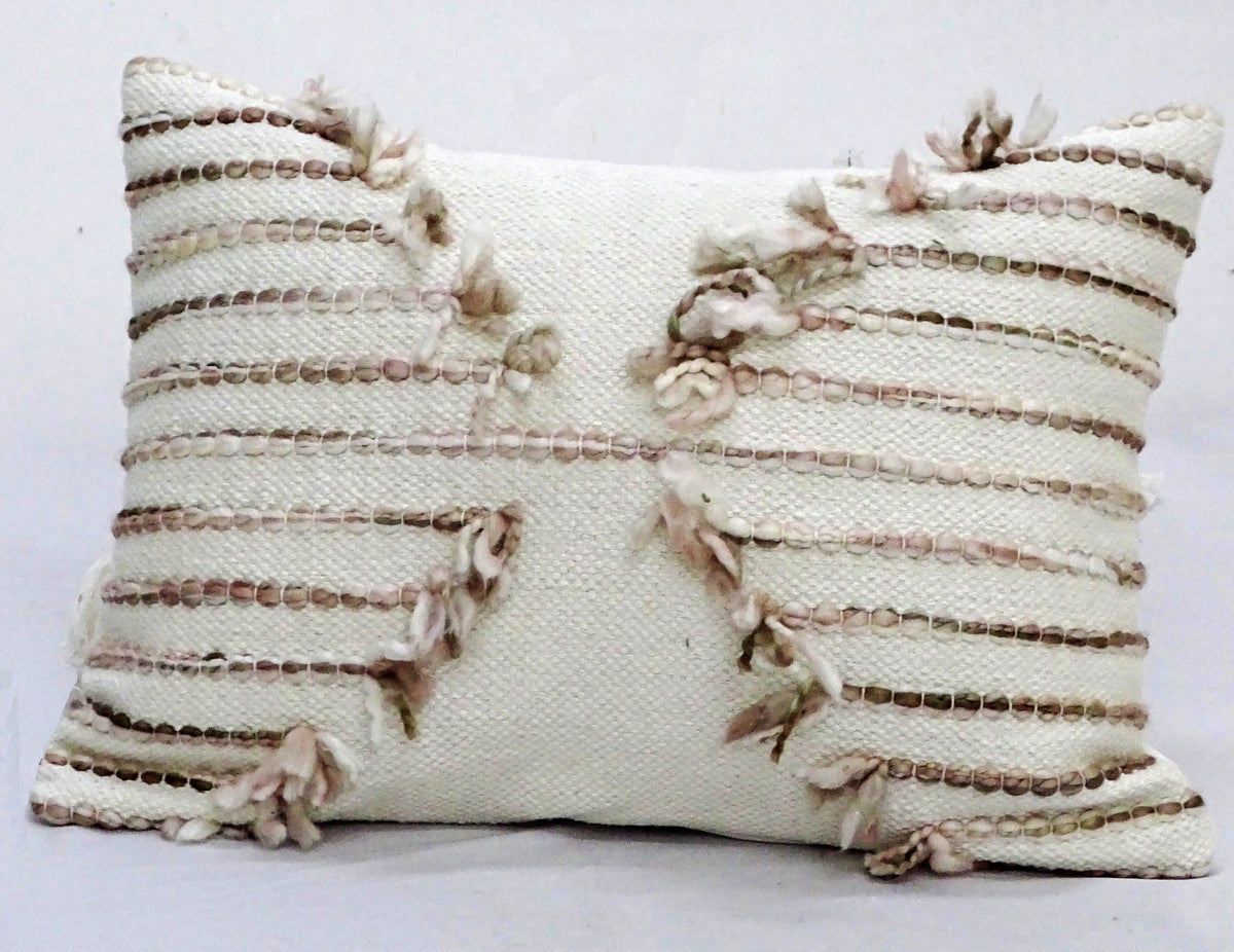 Pink 14x20 embroidered throw pillow with bead trim and tassel fringe by Vibhsa on Tampa Home & Garden Store