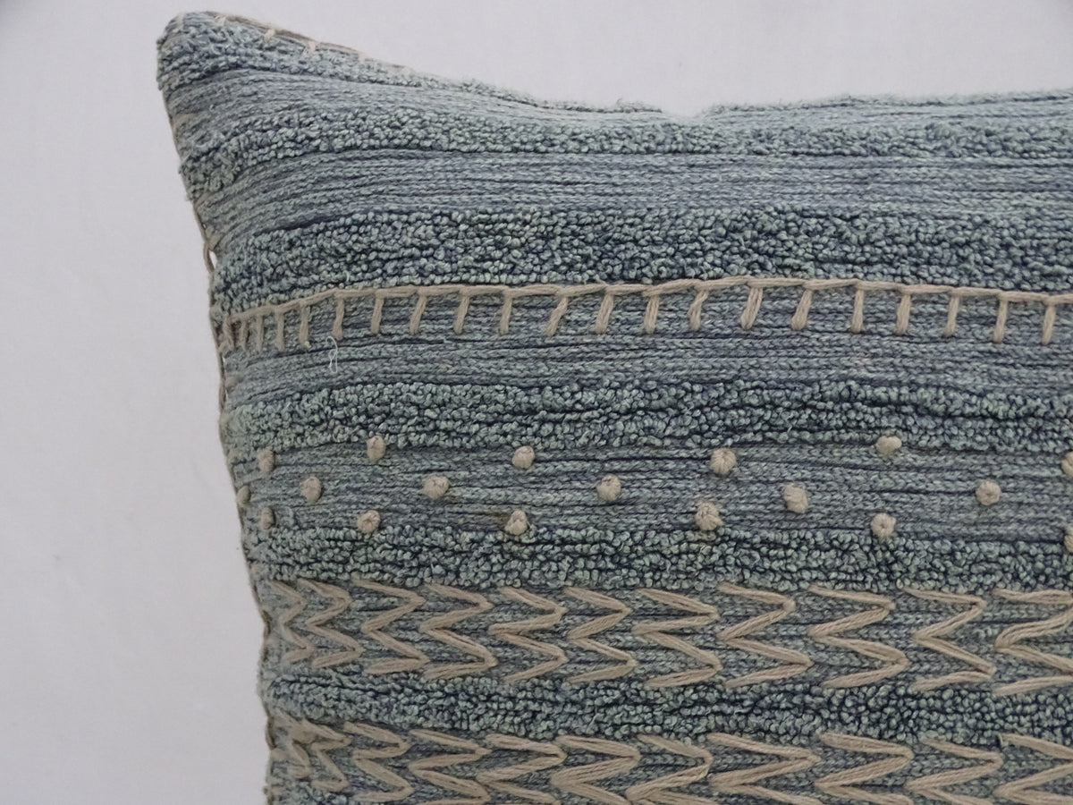 Vibhsa teal & grey embroidered cotton throw pillow 20x20 with textured stripes on Tampa Home & Garden Store