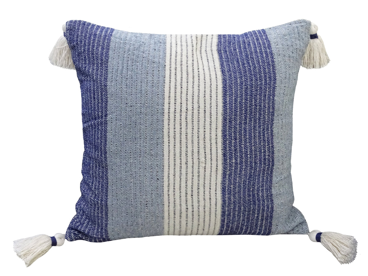 Vibhsa navy ivory striped handwoven throw pillow 20x20 cotton with tassels on corners on Tampa Home & Garden Store