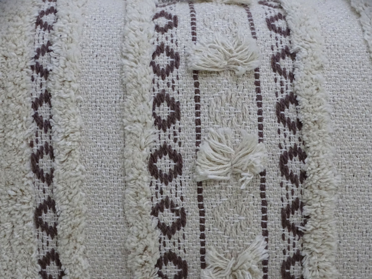 Throw pillow Vibhsa ivory & black handwoven lumbar 14x24 with fringes on Tampa Home & Garden Store