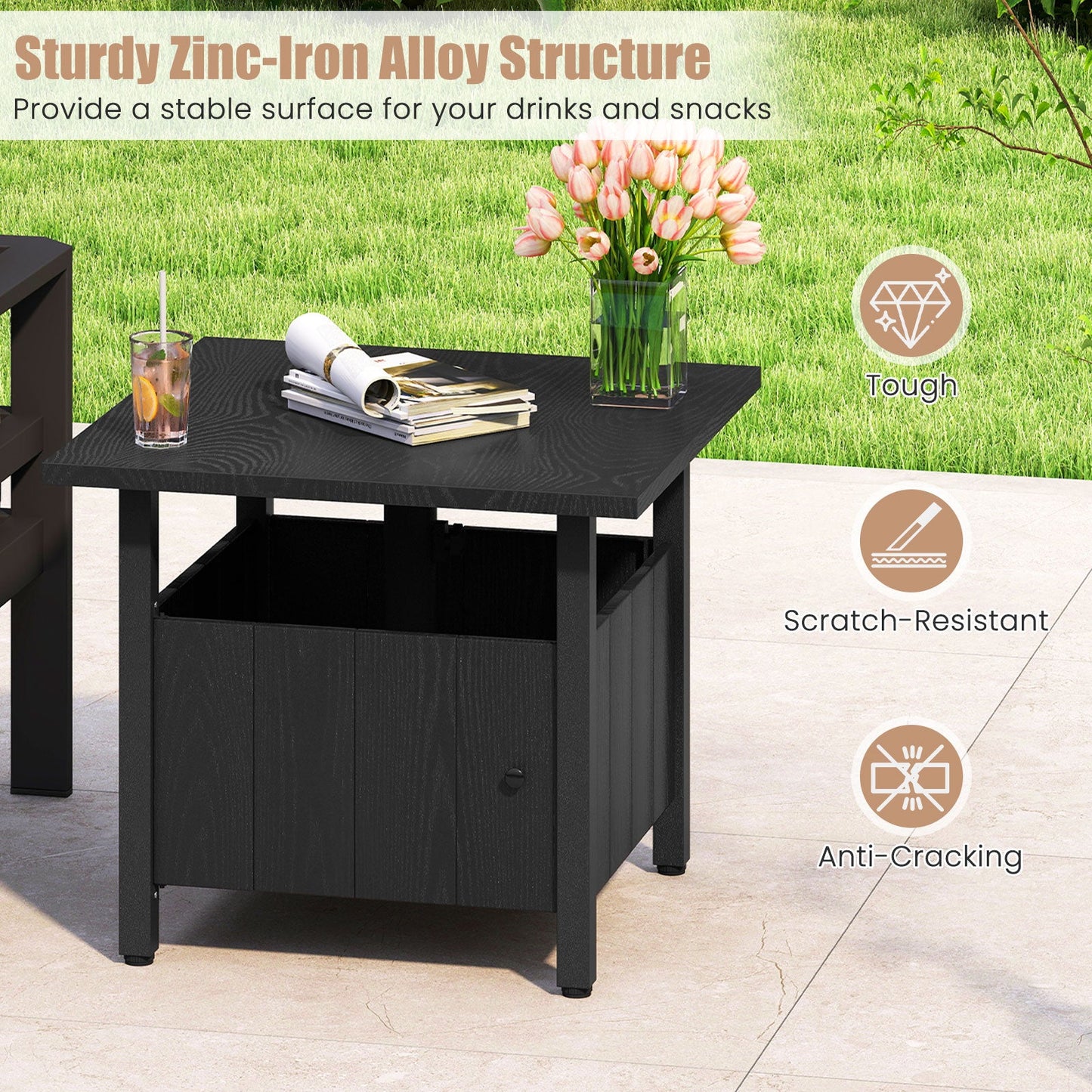 Outdoor Side Table with 1.89in Umbrella Hole black zinc-iron alloy DirectDeals on Tampa Home & Garden Store