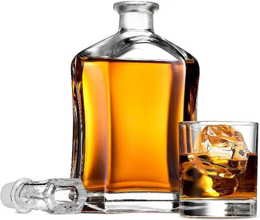 Alexandria Crystal Whiskey Decanter The Whiskey Ball with amber whiskey and stopper on Tampa Home & Garden Store