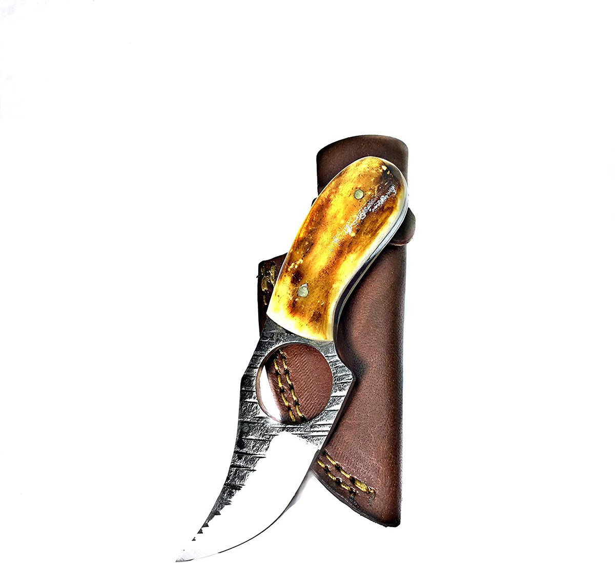 TC-061 Titan fixed-blade knife with horn handle and brown leather sheath on Tampa Home & Garden Store