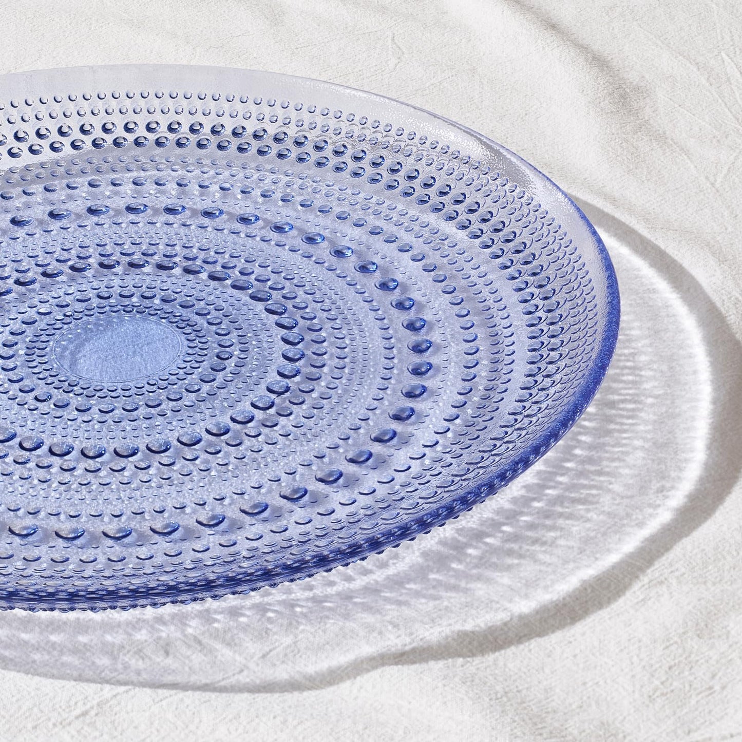 Four Blue Glass Hobnail Dinner or Charger Plates