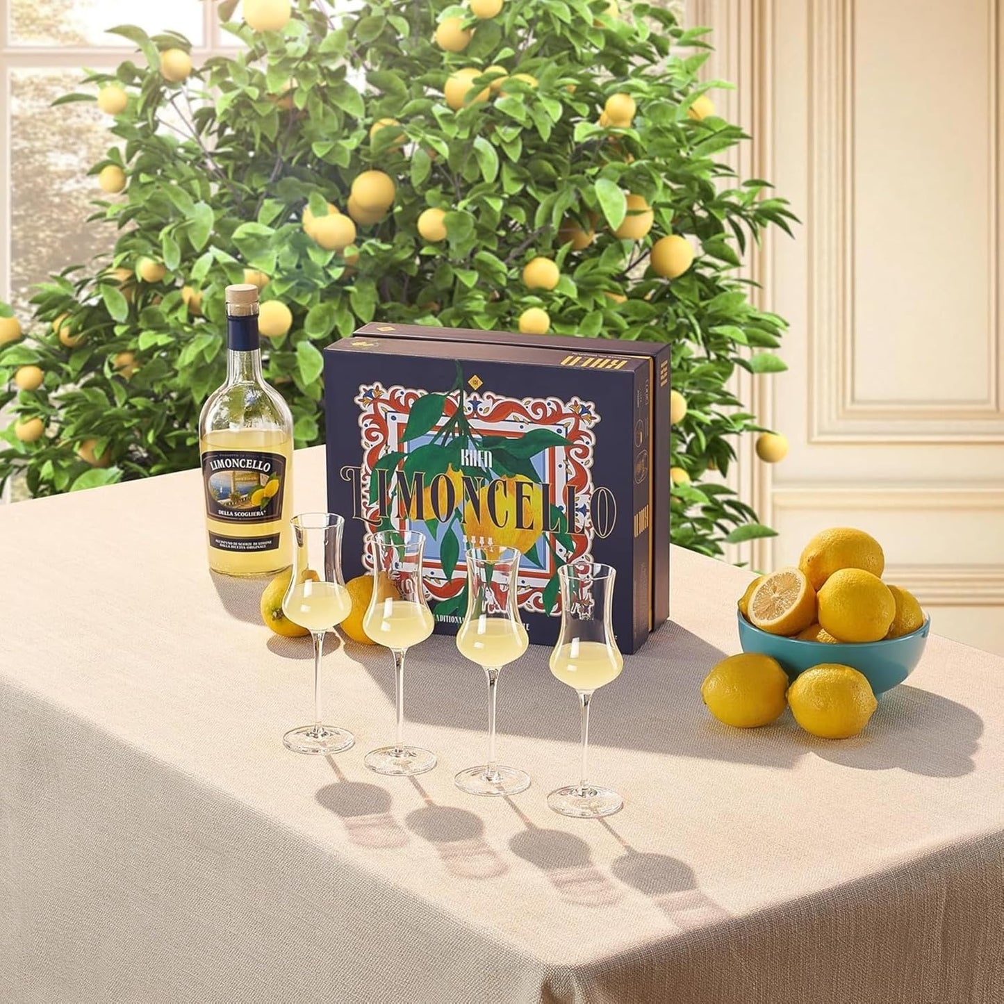 Elegant Limoncello Tulip Crystal Glasses Set of 4