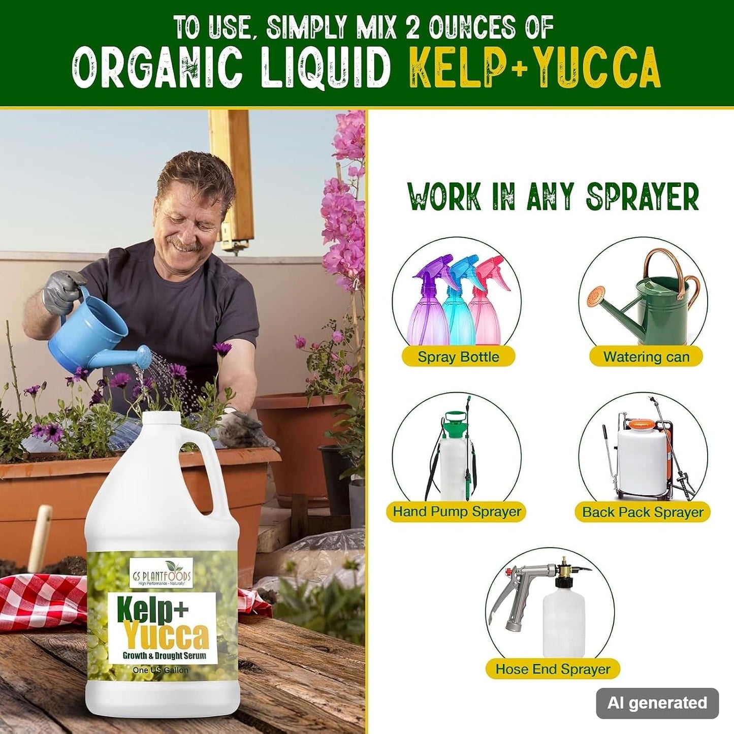 GS Plant Foods Kelp + Yucca soil moisture & root enhancer, 1 gal bottle with label on Tampa Home & Garden Store