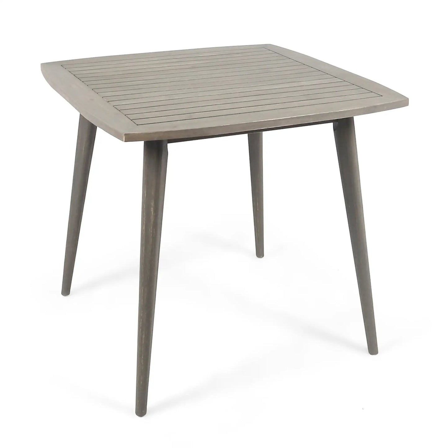 Table d'extérieur carrée en bois d'acacia avec pieds droits, grise