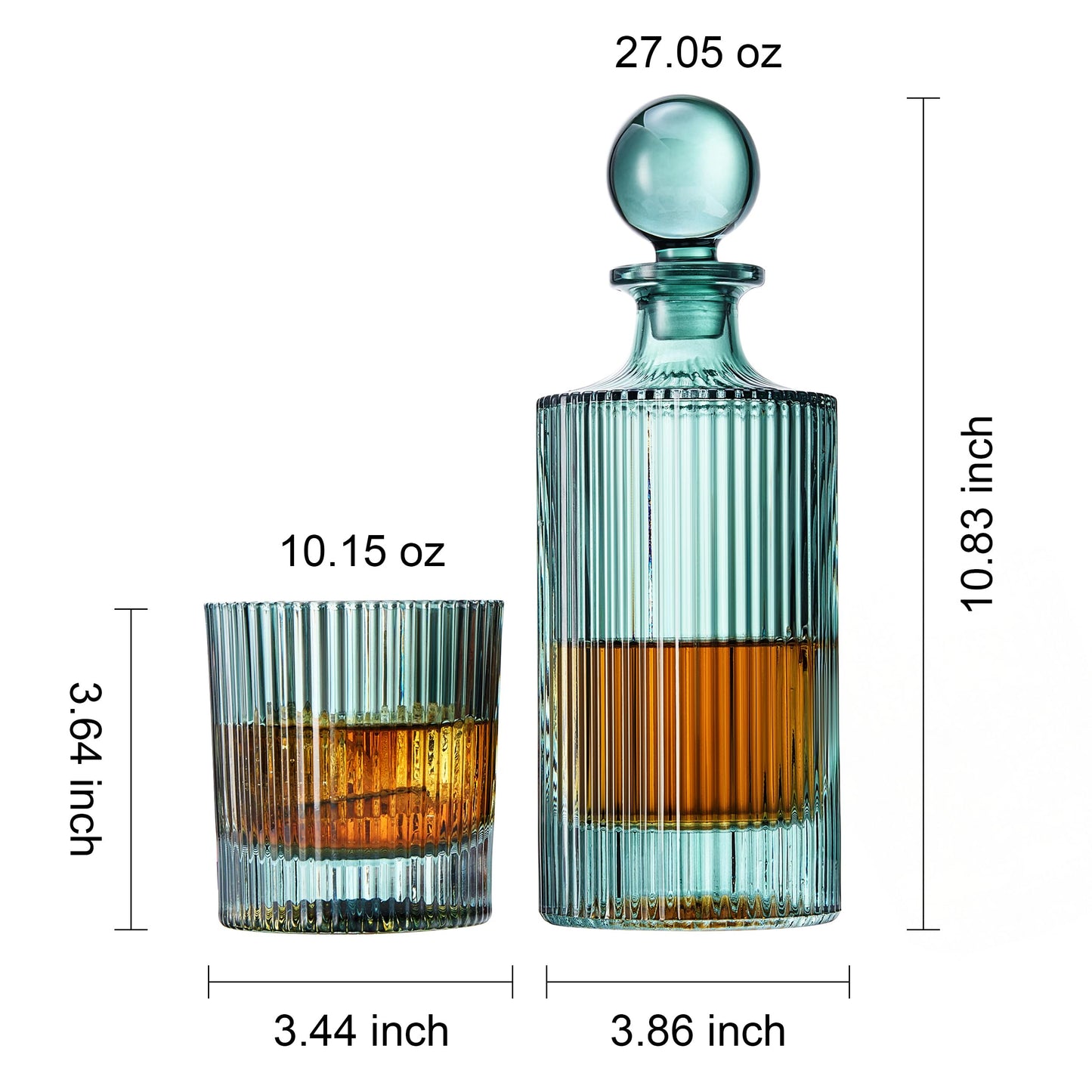 Ribbed Glass Decanter Set and 4 Whiskey Glasses