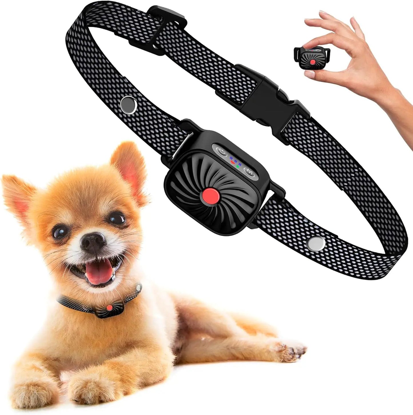 Adjustable Anti Bark Dog Collar with black mesh strap and handheld remote by Moktan Sabai on Tampa Home & Garden Store