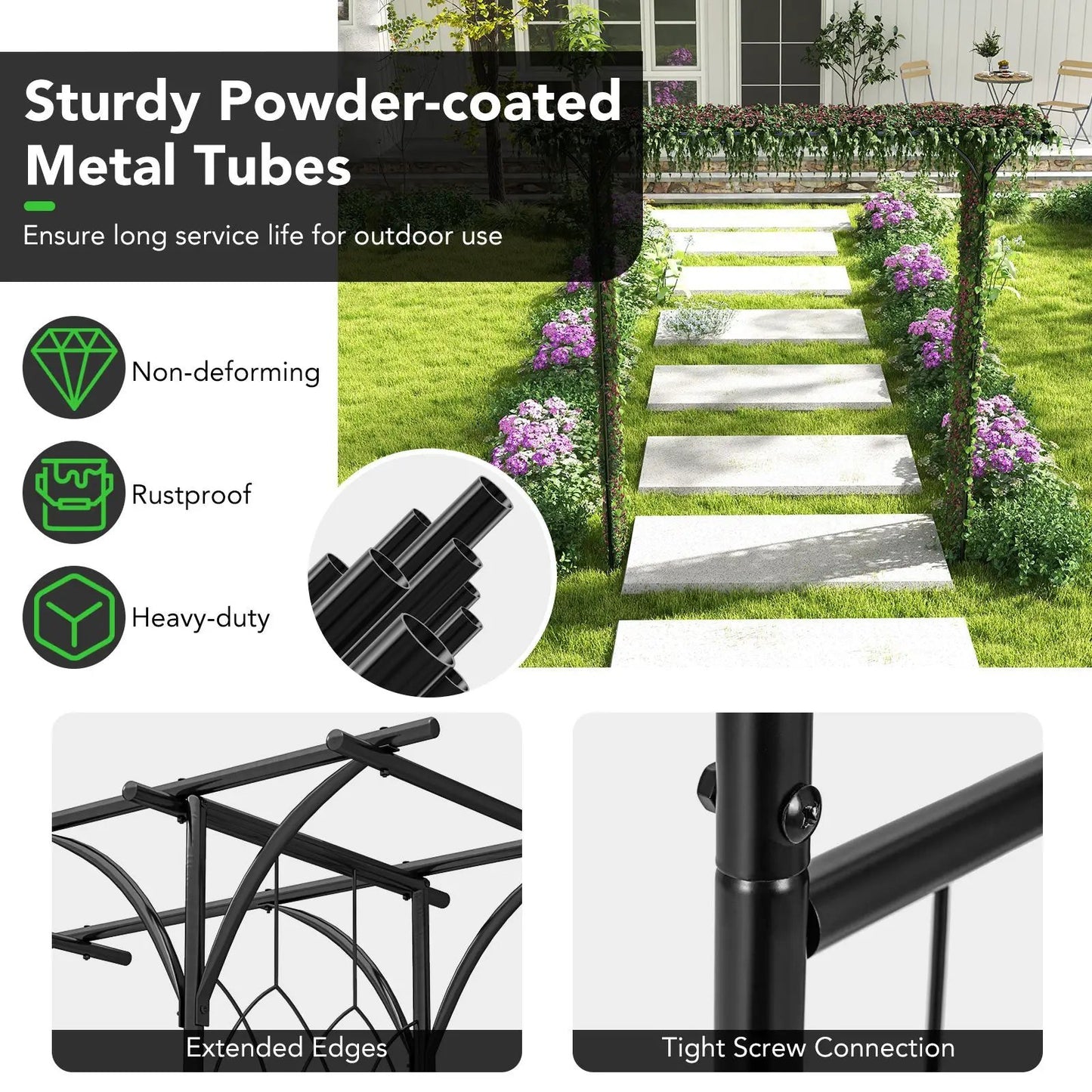 81 Inch Garden Arbor Metal Archway for Climbing Plants-Black - Tampa Home & Garden Store