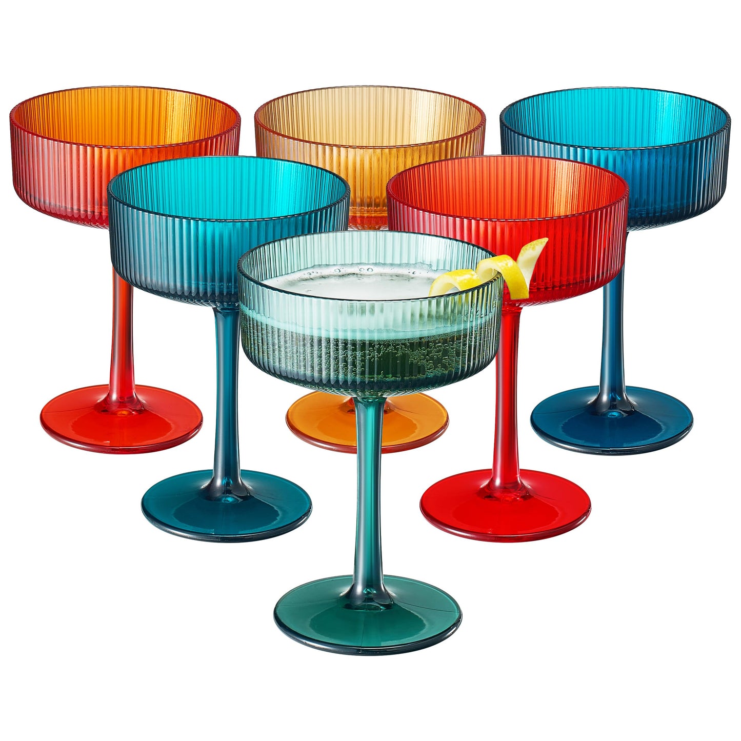 Vintage Ribbed Acrylic Martini Set of 6 Glasses