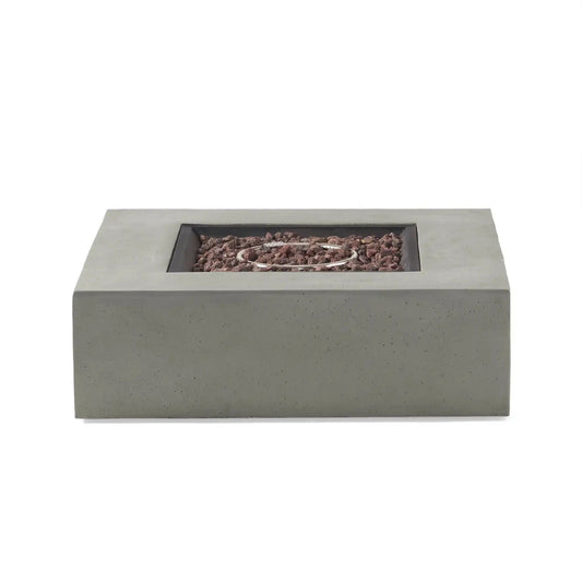 Modern square concrete fire table with 50,000 BTU propane burner, lava rock bed on Tampa Home & Garden Store