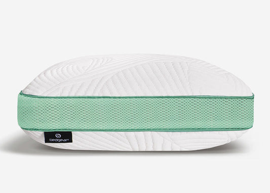 BedGear Level Cuddle Curve Pillow backrest pillow, white quilted fabric with green band on Tampa Home & Garden Store