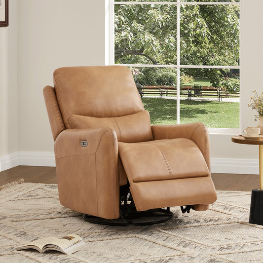 Dublin 30in Saddle Brown Swivel Power Recliner by HouseOfZazla with footrest on Tampa Home & Garden Store