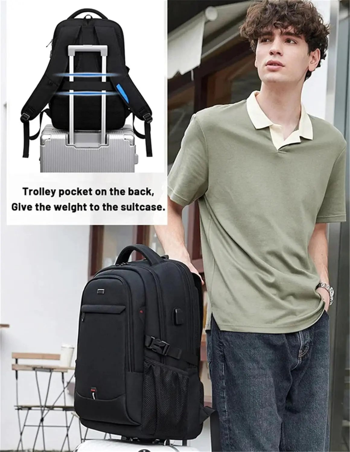 Waterproof laptop backpack 15.6 inch black Moktan Sabai with trolley sleeve on Tampa Home & Garden Store