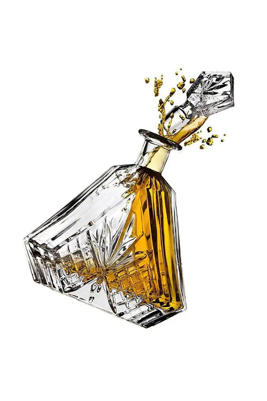 Dublin Triangular Decanter with amber whiskey, faceted crystal stopper by The Whiskey Ball on Tampa Home & Garden Store