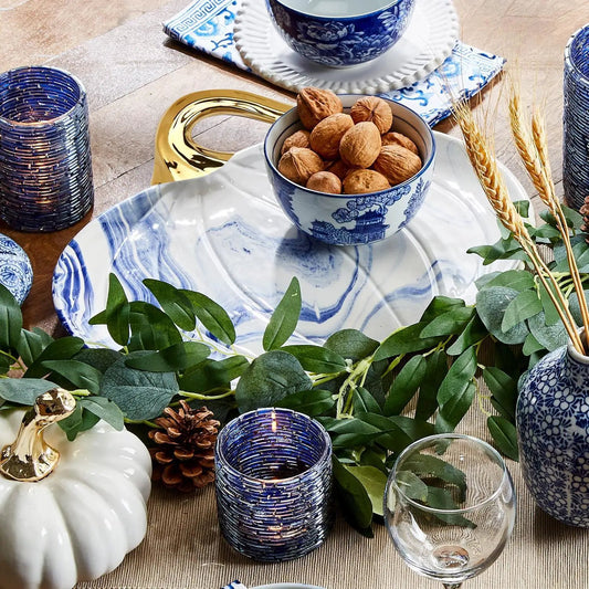 Martha Blue Pumpkin Plate blue-and-white ceramic by Gia Roma in Seasonal & Holiday Decorations on Tampa Home & Garden Store