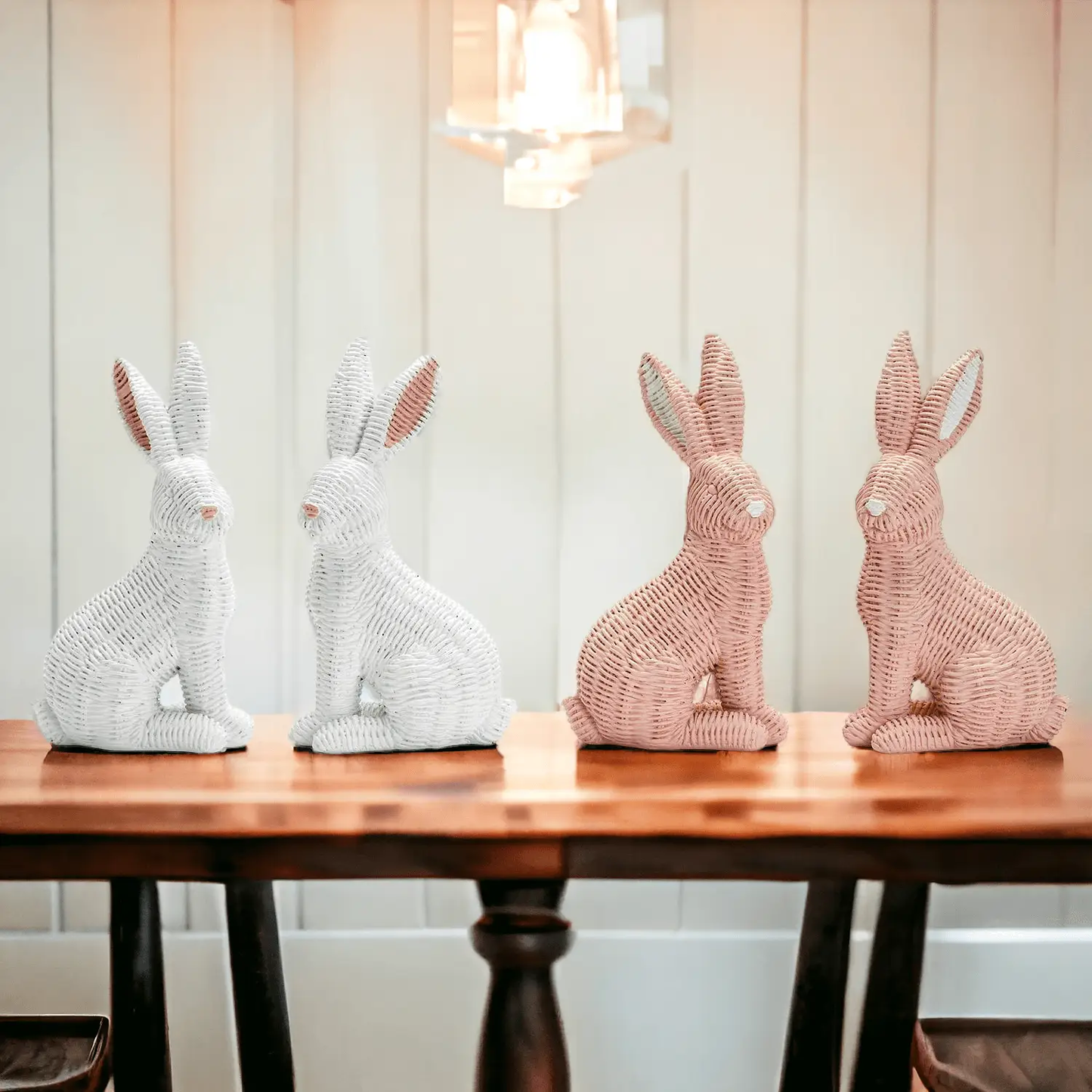 Resin Basket Weave Bunny Decor For Spring Tables