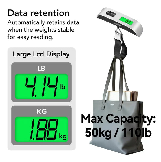 PackCheck Travel Luggage Scale with green LCD display; 50 kg max; bag weight 4.14 lb on Tampa Home & Garden Store